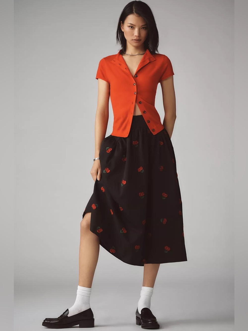 Anthropologie Avec Les Filles Cherry Apliqué Midi Skirt